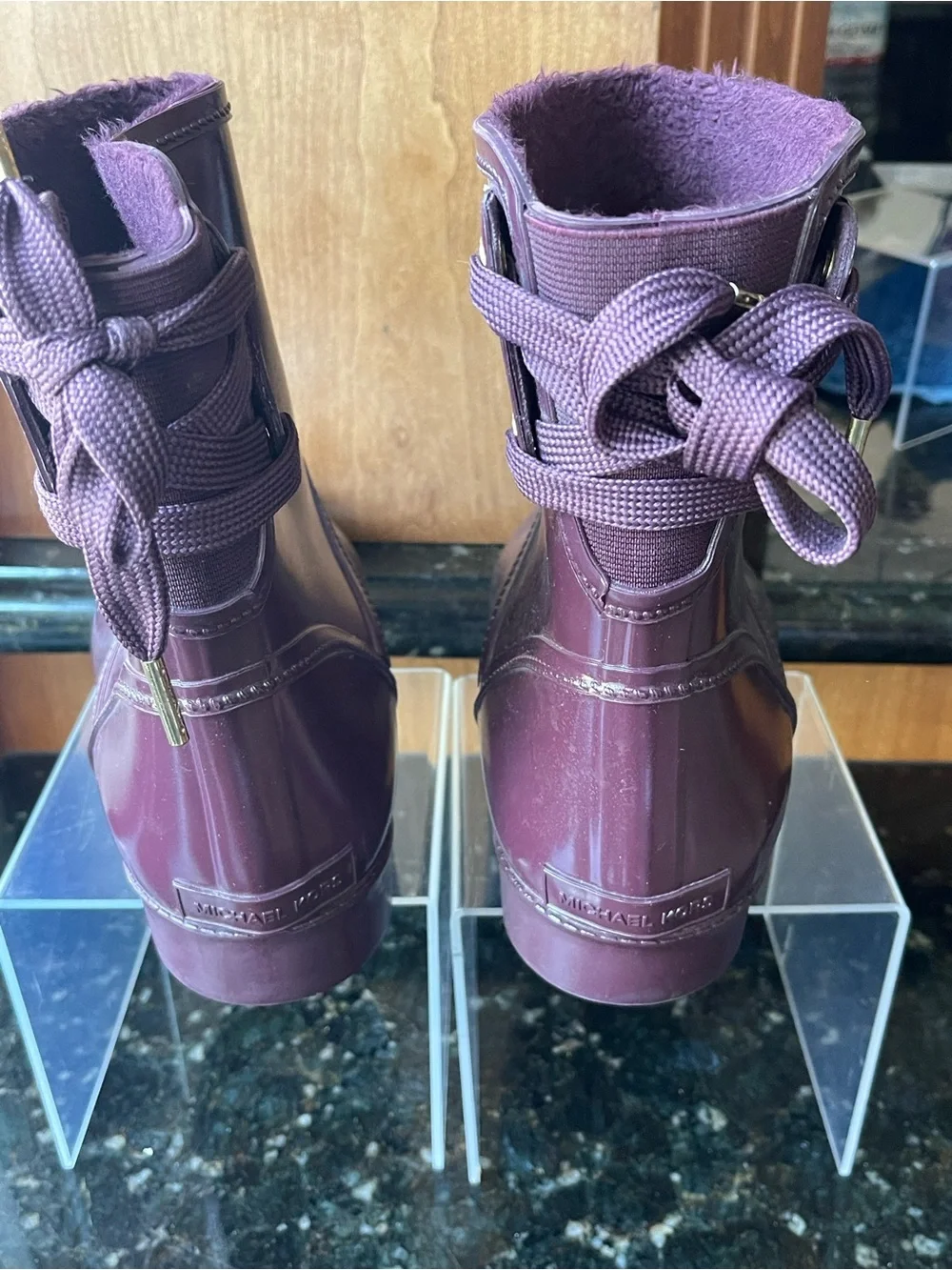 Michael Kors Women's Burgundy Glossy Ankle Rain Boots